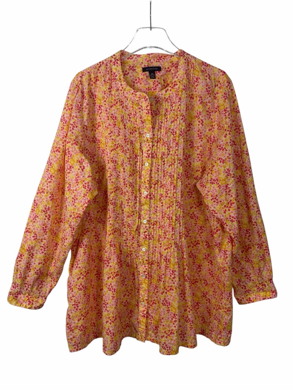 Lands' End 100% Cotton Floral Pintuck Blouse Pink Orange Size 3X